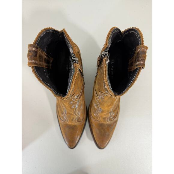 El Vaquero Women’s Pecos Ankle Boots Brown Leather Fringe Studded Size 41 Boho - Picture 10 of 14